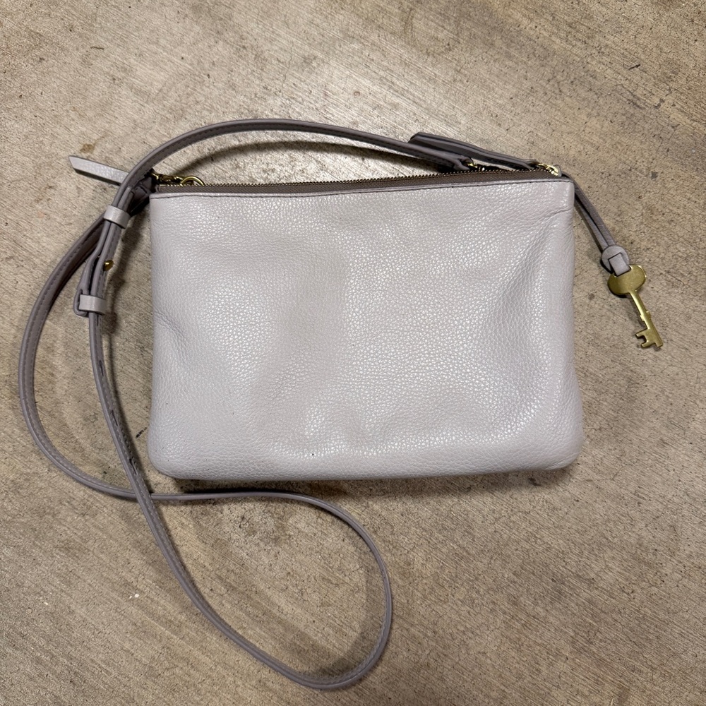 Fossil Devon Crossbody Gray Leather Purse